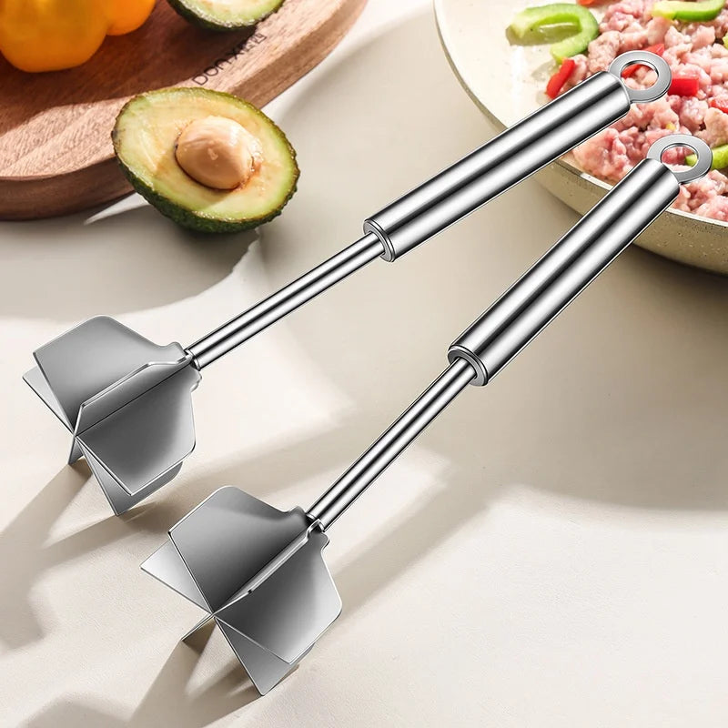 304 Stainless Steel Meat Masher Multi-function 6-Blade Potato Masher Food Chopper Kitchen Tool (BPA Free, No FDA) - Silver - 5