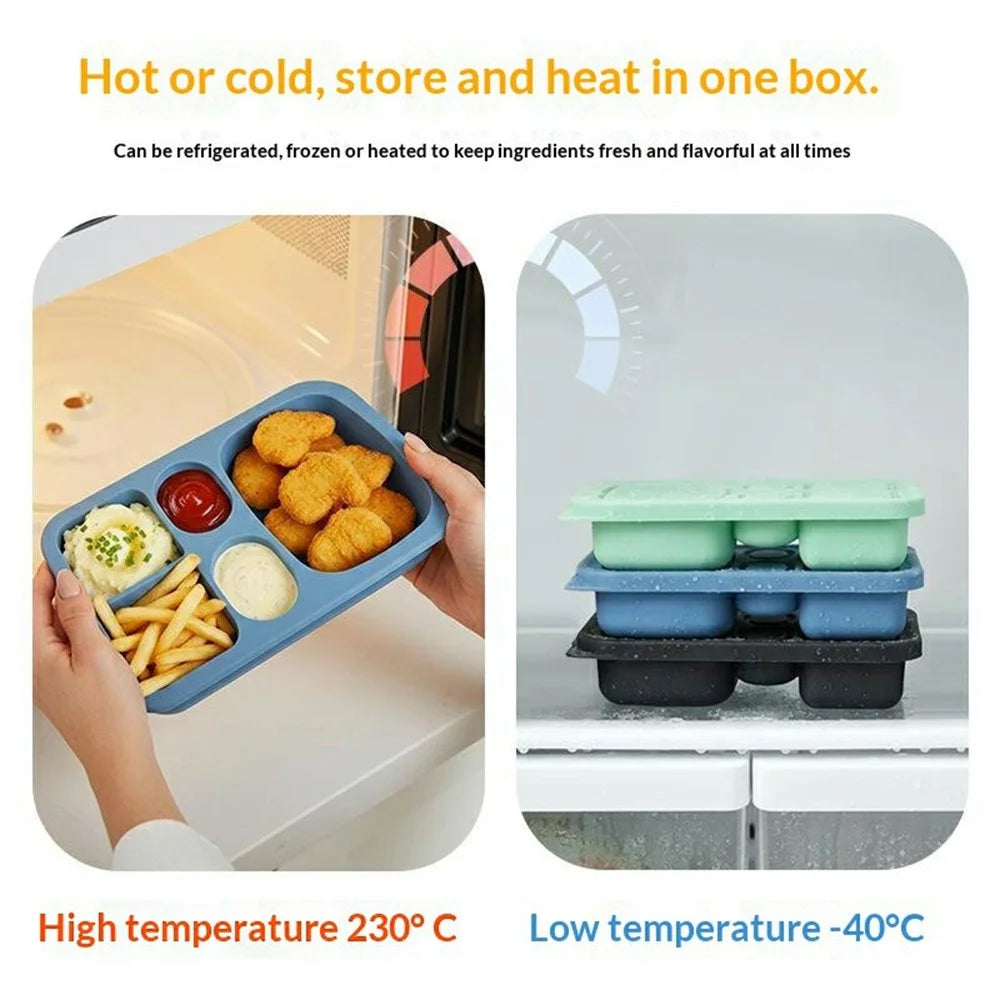 Food Grade Silicone Dipping Sauce Container Microwave Safe Lunch Box for Travel (FDA Certified, BPA-Free) - Blue - 3
