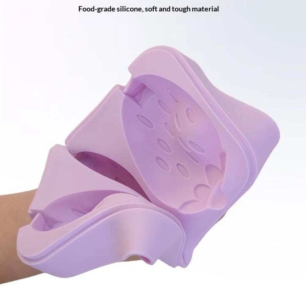 Silicone Ice Cream Popsicle Molds 3-Cavity Fruit-Shaped DIY Frozen Treats Maker with Lid (No FDA, BPA Free) - Pineapple  /  Purple - 4