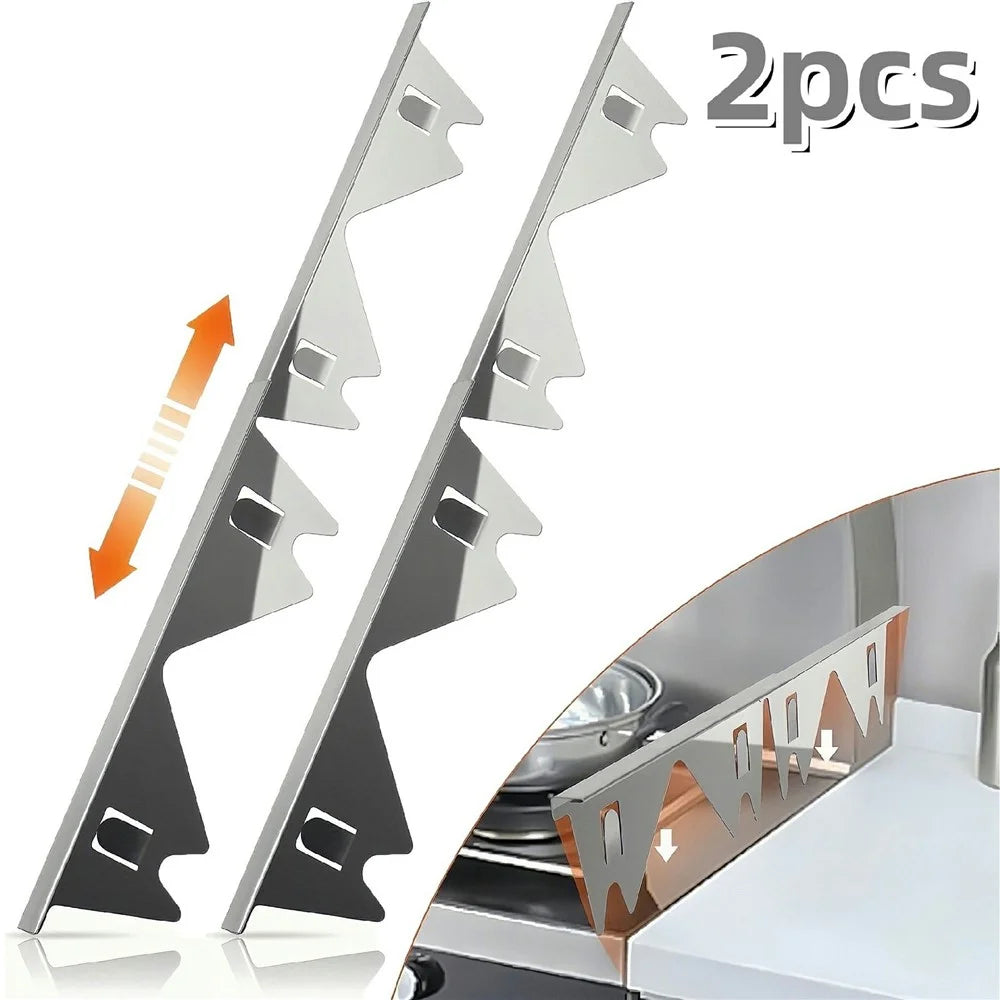 2Pcs Stainless Steel Stove Gap Cover 35-69cm Extendable Kitchen Counter Gap Filler - Silver - 1
