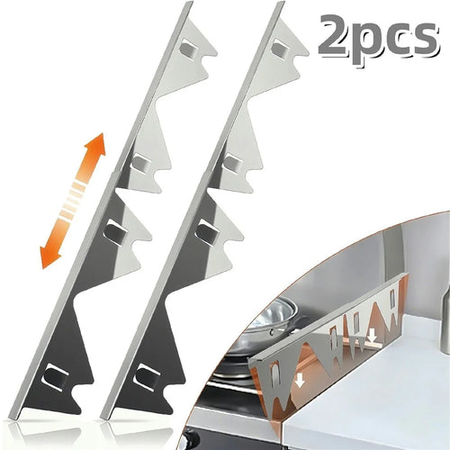 2Pcs Stainless Steel Stove Gap Cover 35-69cm Extendable Kitchen Counter Gap Filler - Silver - 1