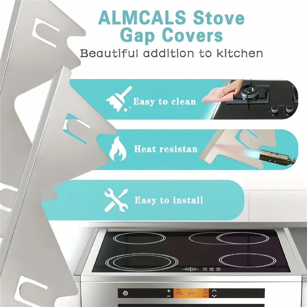 2Pcs Stainless Steel Stove Gap Cover 35-69cm Extendable Kitchen Counter Gap Filler - Silver - 3