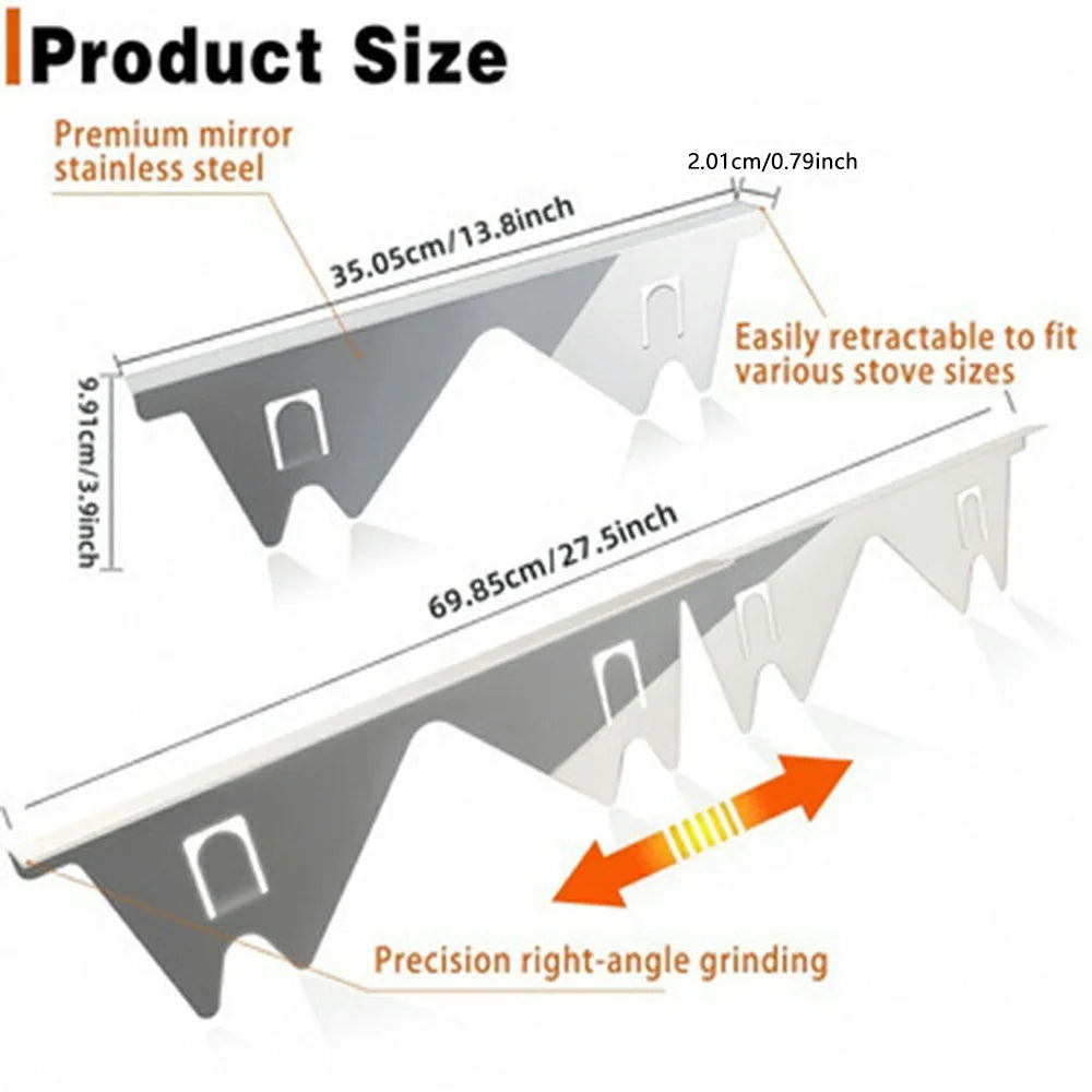 2Pcs Stainless Steel Stove Gap Cover 35-69cm Extendable Kitchen Counter Gap Filler - Silver - 5