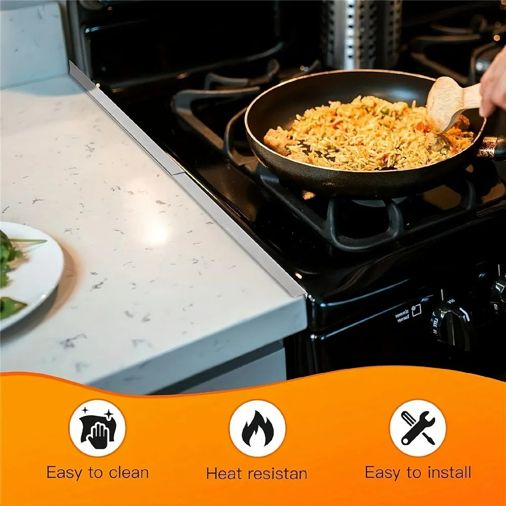 2Pcs Stainless Steel Stove Gap Cover 35-69cm Extendable Kitchen Counter Gap Filler - Black - 2
