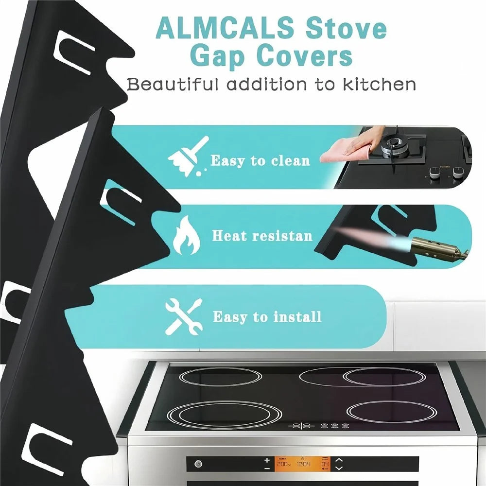 2Pcs Stainless Steel Stove Gap Cover 35-69cm Extendable Kitchen Counter Gap Filler - Black - 5