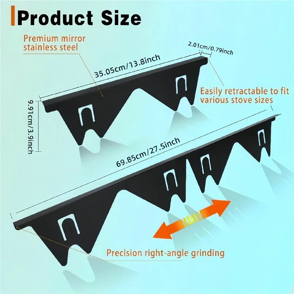 2Pcs Stainless Steel Stove Gap Cover 35-69cm Extendable Kitchen Counter Gap Filler - Black - 6