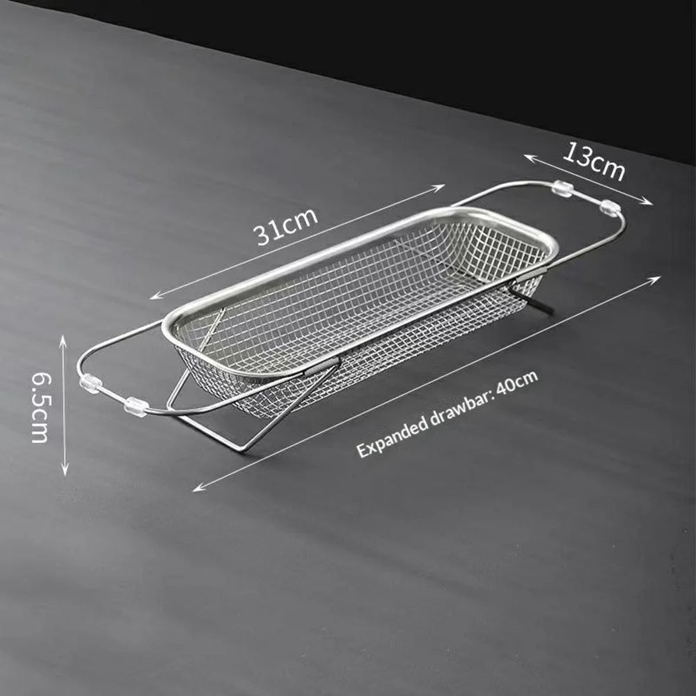 Small Size Kitchen Sink Hanging Drain Basket Stainless Steel Telescopic Washing Strainer for Vegetable Fruit - 7