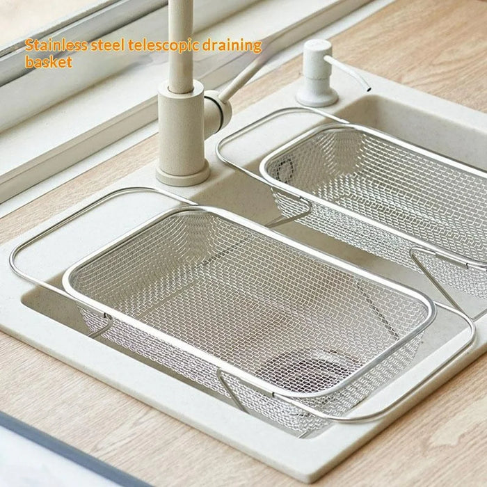 Large Size Kitchen Sink Hanging Drain Basket Stainless Steel Telescopic Washing Strainer for Vegetable Fruit - 3
