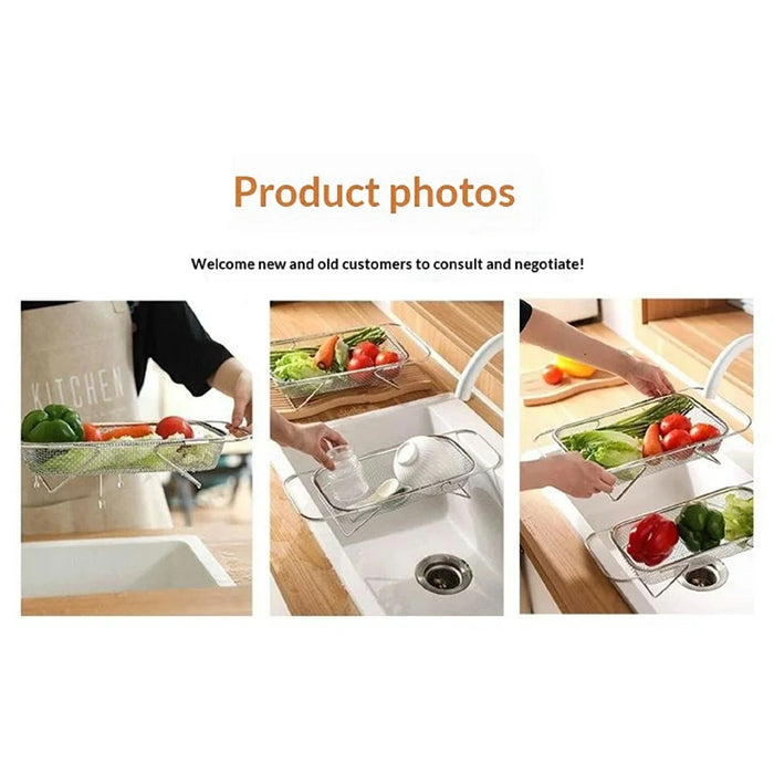 Large Size Kitchen Sink Hanging Drain Basket Stainless Steel Telescopic Washing Strainer for Vegetable Fruit - 6
