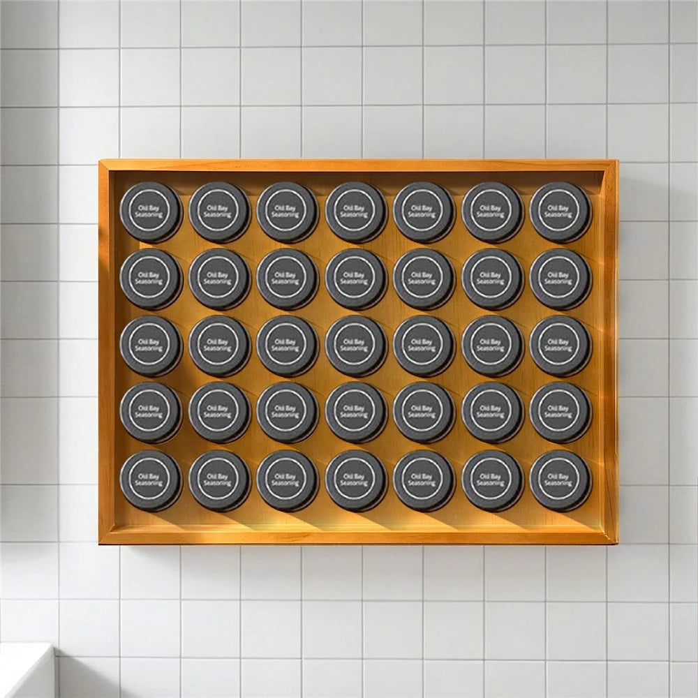 40x30x13cm Wooden Spice Rack 35-Grid Desktop Wall Mount Organizer Holder Stand - 4