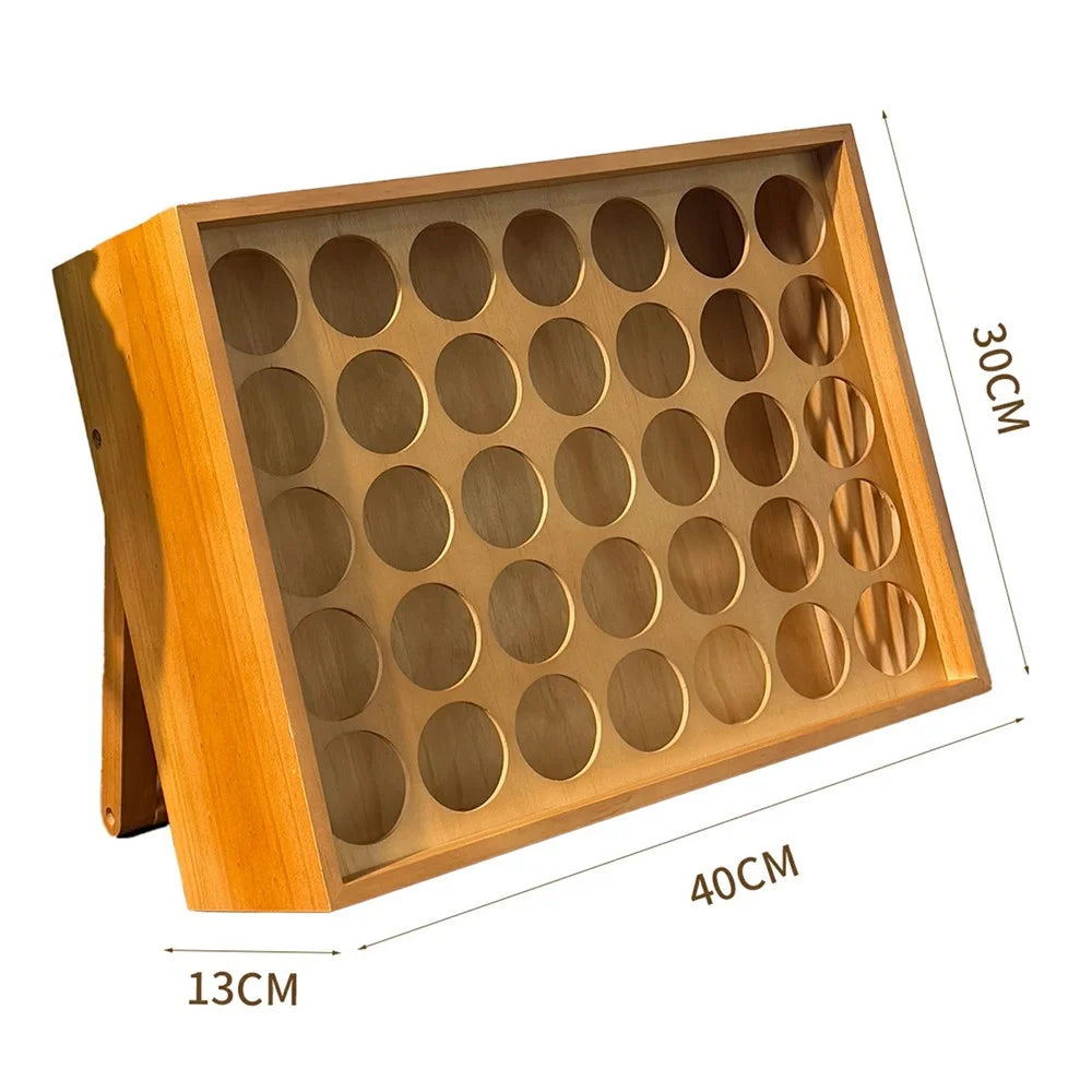 40x30x13cm Wooden Spice Rack 35-Grid Desktop Wall Mount Organizer Holder Stand - 6