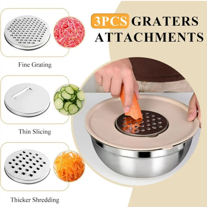 13Pcs Stainless Steel Mixing Bowl Set with Airtight Lids Non-slip Silicone Bottom Salad Bowl Baking Kitchen Tools - Khaki - 2