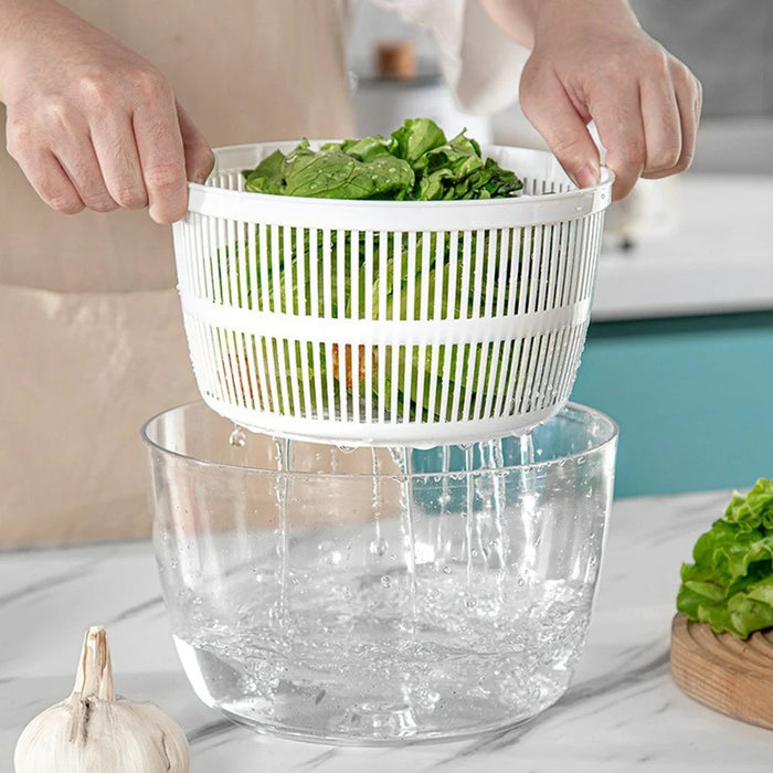 Manual Press Vegetable Spinner Salad Dryer Food Grade PP Drain Basket Dehydrator for Kitchen Washing (BPA-Free, No FDA) - White - 5