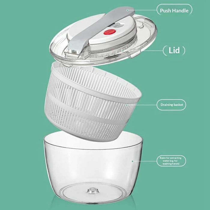 Manual Press Vegetable Spinner Salad Dryer Food Grade PP Drain Basket Dehydrator for Kitchen Washing (BPA-Free, No FDA) - White - 6