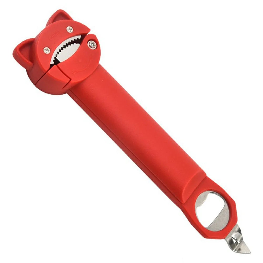 Multi-Function Adjustable Bottle Opener Stainless Steel Magnetic Wall Mount Bottle Lid Opener for Beer Jar Can - Red - 1