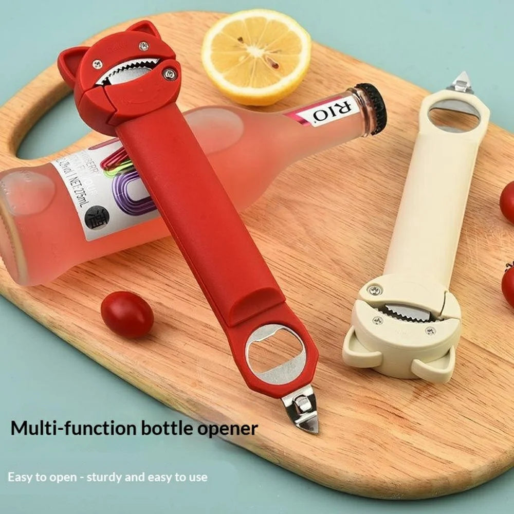 Multi-Function Adjustable Bottle Opener Stainless Steel Magnetic Wall Mount Bottle Lid Opener for Beer Jar Can - Red - 2