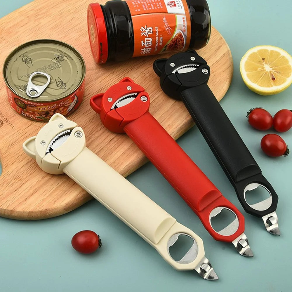 Multi-Function Adjustable Bottle Opener Stainless Steel Magnetic Wall Mount Bottle Lid Opener for Beer Jar Can - Red - 3