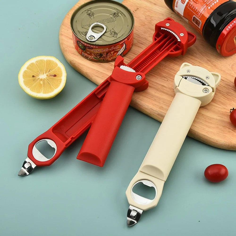 Multi-Function Adjustable Bottle Opener Stainless Steel Magnetic Wall Mount Bottle Lid Opener for Beer Jar Can - Red - 4