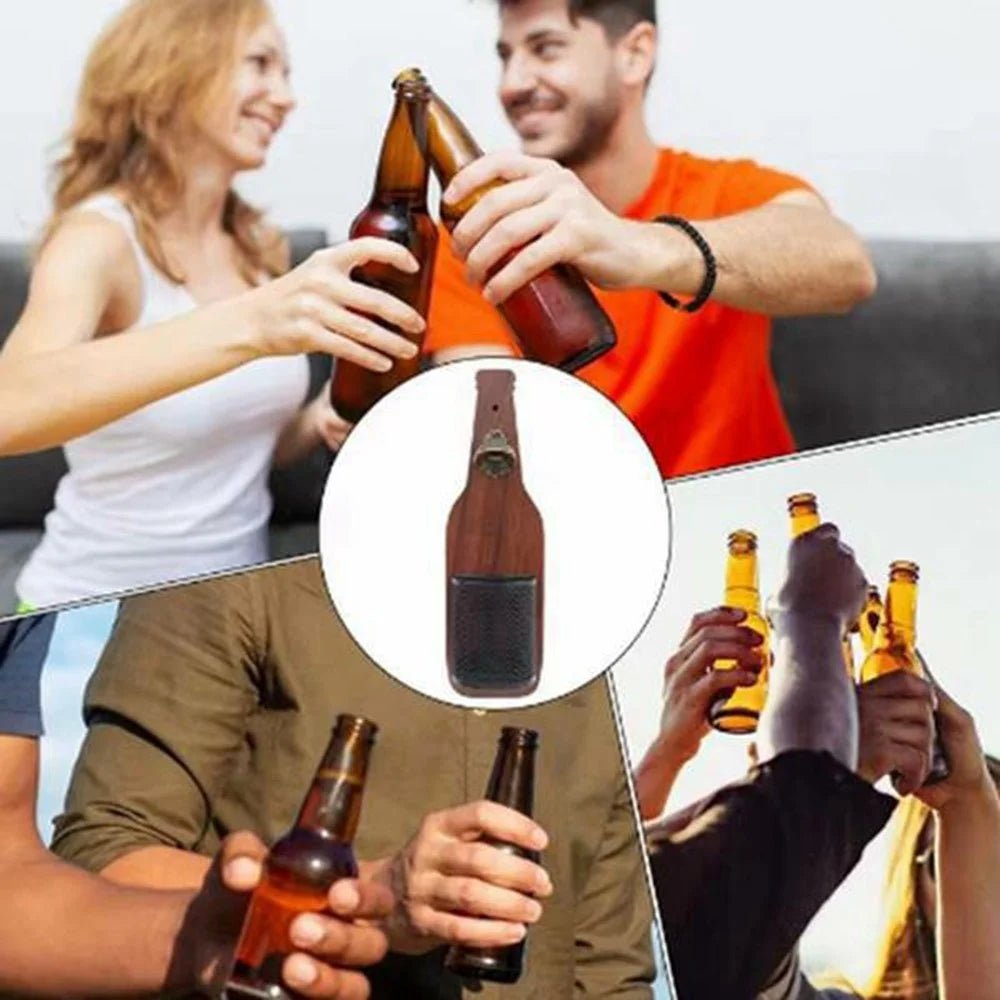 Wall Mounted Wood Beer Bottle Opener with Metal Cap Catcher Basket Vintage Style Bottle Lid Opener - 4