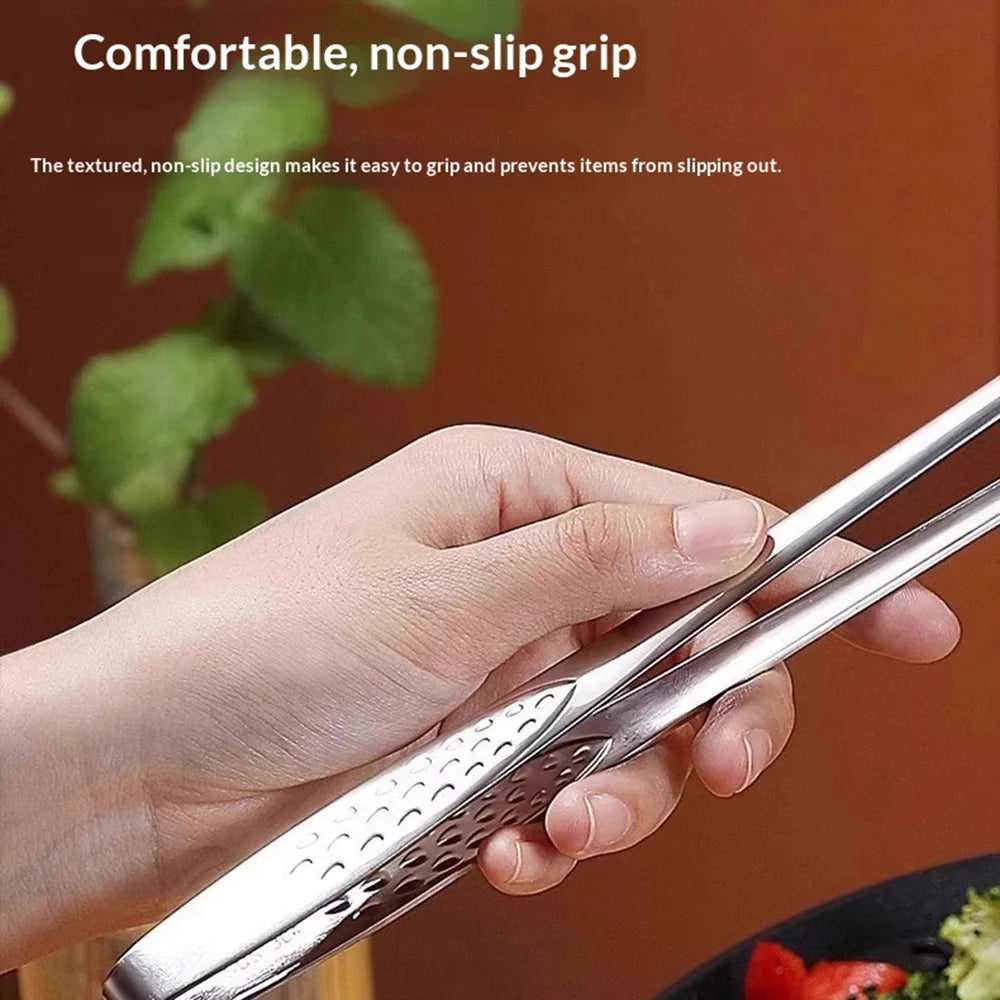 Size S 304 Stainless Steel BBQ Tongs 24cm Korean Style Grilling Tongs Food Tongs for Barbecue Cooking (FCM Tested, BPA Free) - Silver - 2