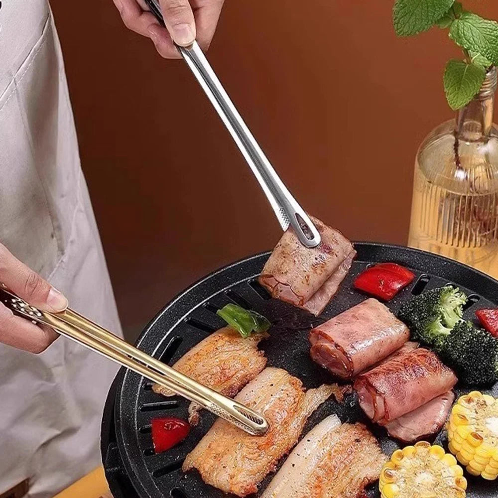 Size S 304 Stainless Steel BBQ Tongs 24cm Korean Style Grilling Tongs Food Tongs for Barbecue Cooking (FCM Tested, BPA Free) - Silver - 4