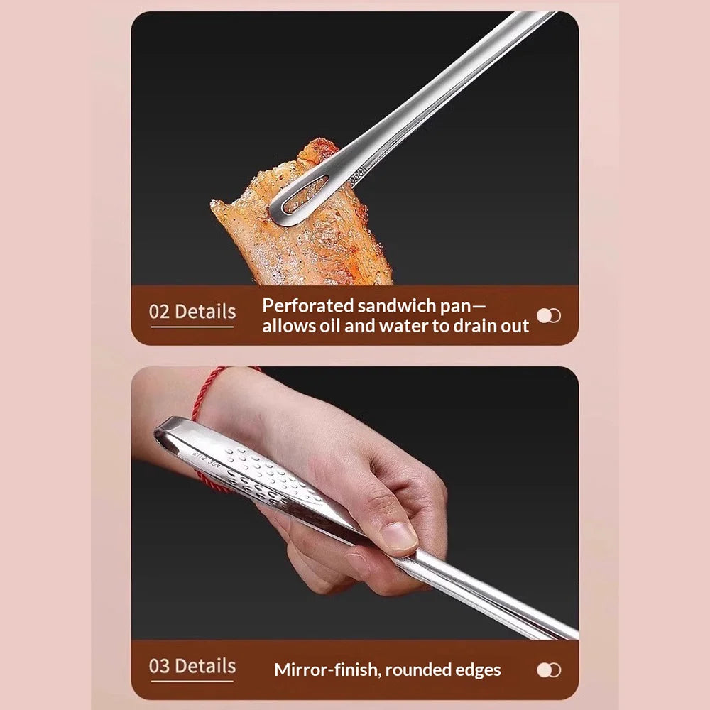 Size S 304 Stainless Steel BBQ Tongs 24cm Korean Style Grilling Tongs Food Tongs for Barbecue Cooking (FCM Tested, BPA Free) - Silver - 5