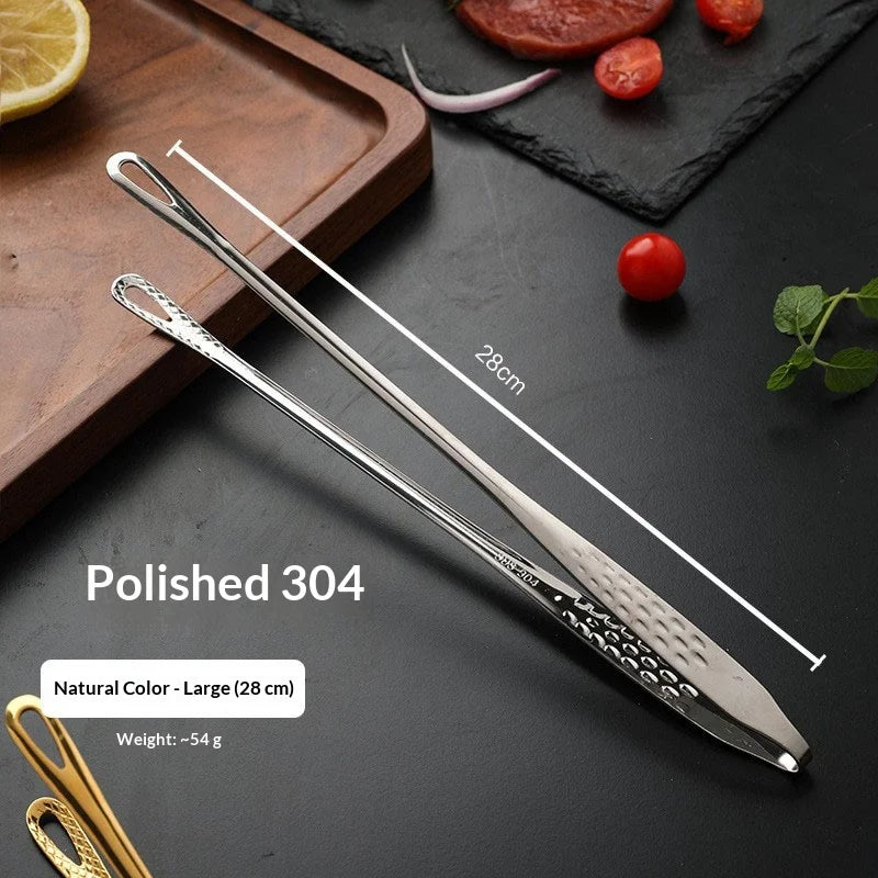 Size L 304 Stainless Steel BBQ Tongs 24cm Korean Style Grilling Tongs Food Tongs for Barbecue Cooking (FCM Tested, BPA Free) - Silver - 2