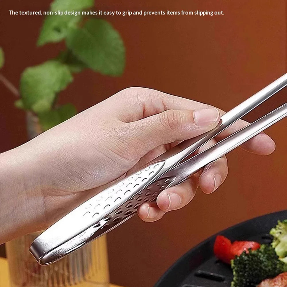 Size L 304 Stainless Steel BBQ Tongs 24cm Korean Style Grilling Tongs Food Tongs for Barbecue Cooking (FCM Tested, BPA Free) - Silver - 3