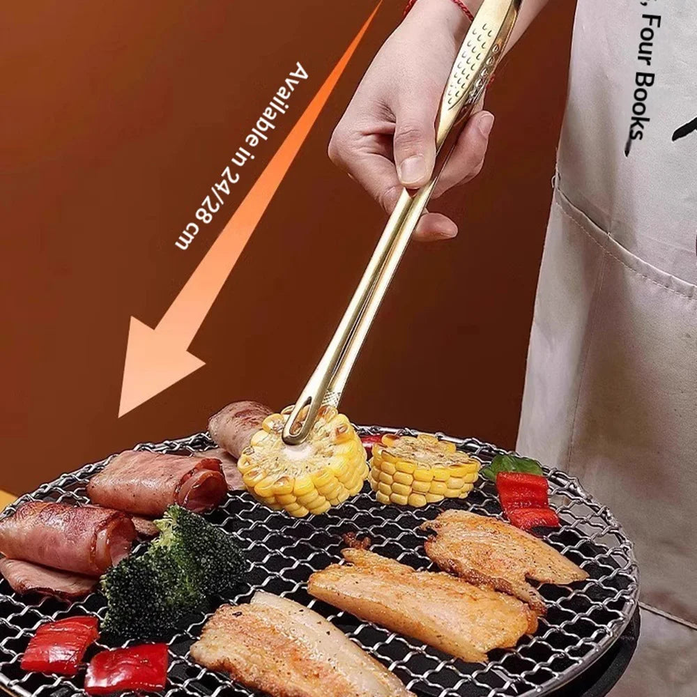 Size L 304 Stainless Steel BBQ Tongs 24cm Korean Style Grilling Tongs Food Tongs for Barbecue Cooking (FCM Tested, BPA Free) - Silver - 4