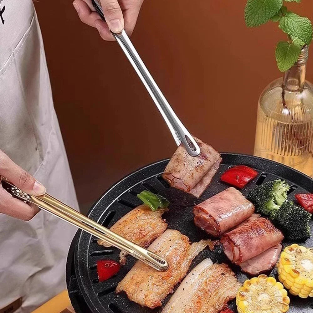 Size L 304 Stainless Steel BBQ Tongs 24cm Korean Style Grilling Tongs Food Tongs for Barbecue Cooking (FCM Tested, BPA Free) - Silver - 5