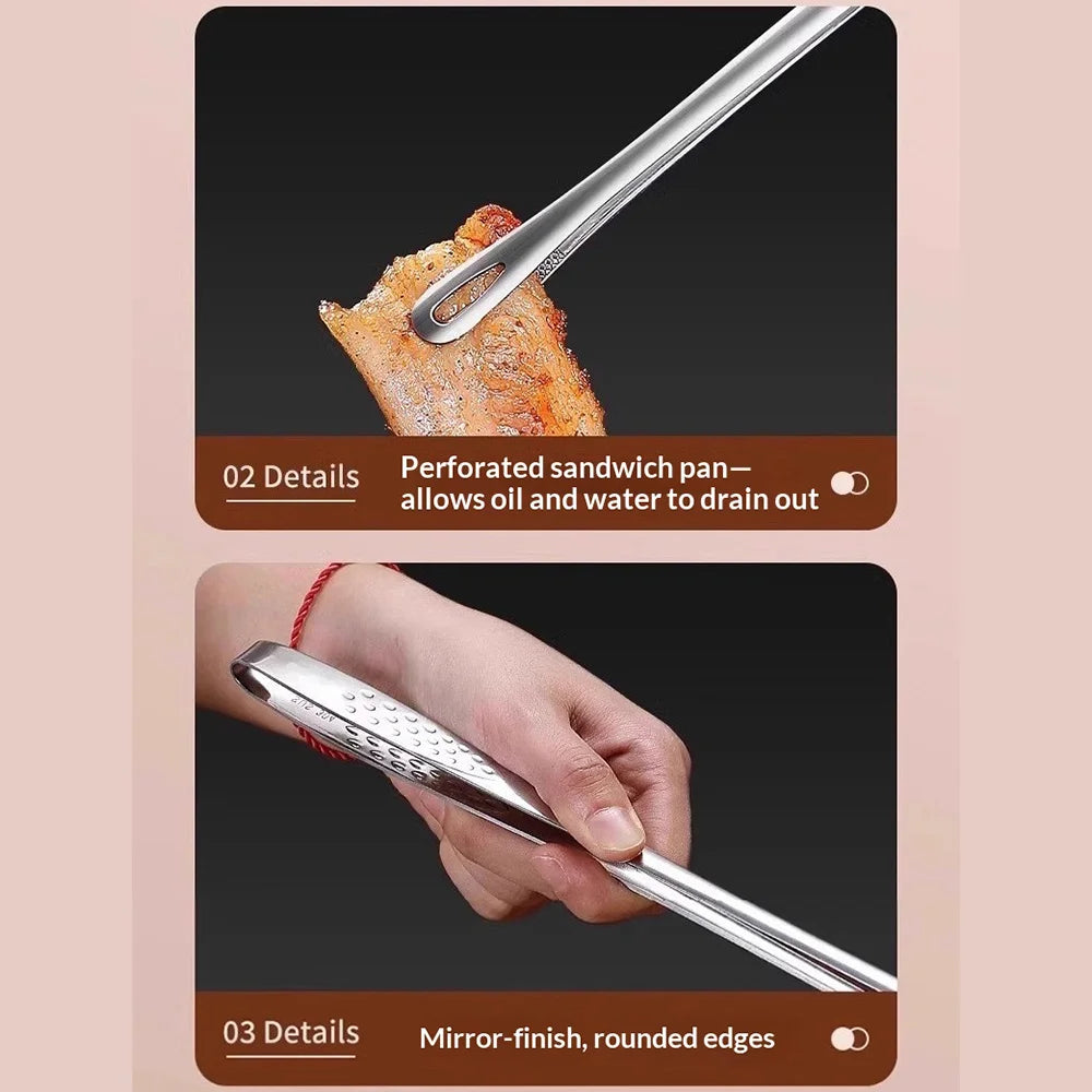 Size L 304 Stainless Steel BBQ Tongs 24cm Korean Style Grilling Tongs Food Tongs for Barbecue Cooking (FCM Tested, BPA Free) - Silver - 6