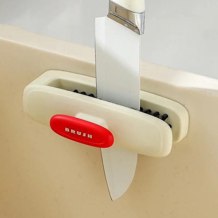 Kitchen Knife Cleaning Brush Double Sided Long Handle Multi-Functional Utensil Cleaner - Red - 2