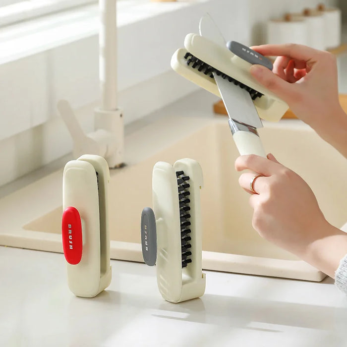 Kitchen Knife Cleaning Brush Double Sided Long Handle Multi-Functional Utensil Cleaner - Red - 3