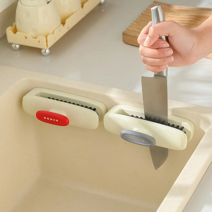 Kitchen Knife Cleaning Brush Double Sided Long Handle Multi-Functional Utensil Cleaner - Red - 6