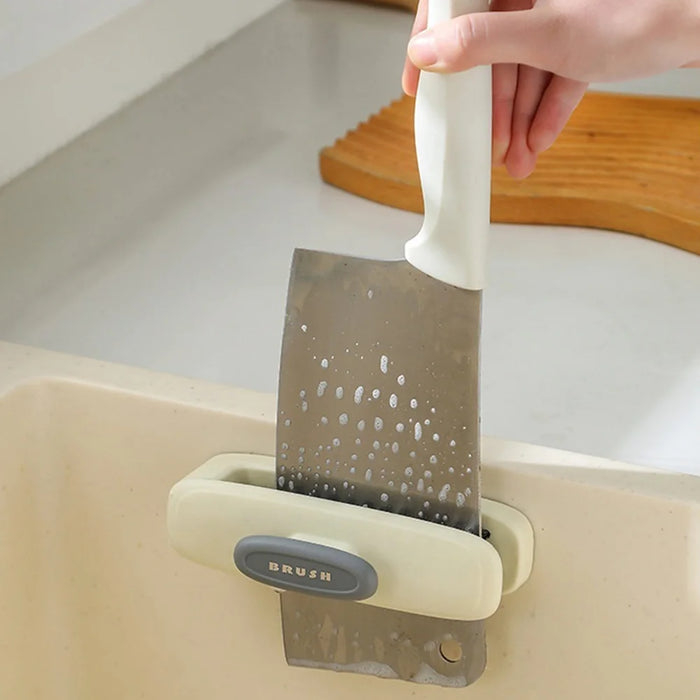 Kitchen Knife Cleaning Brush Double Sided Long Handle Multi-Functional Utensil Cleaner - Red - 7