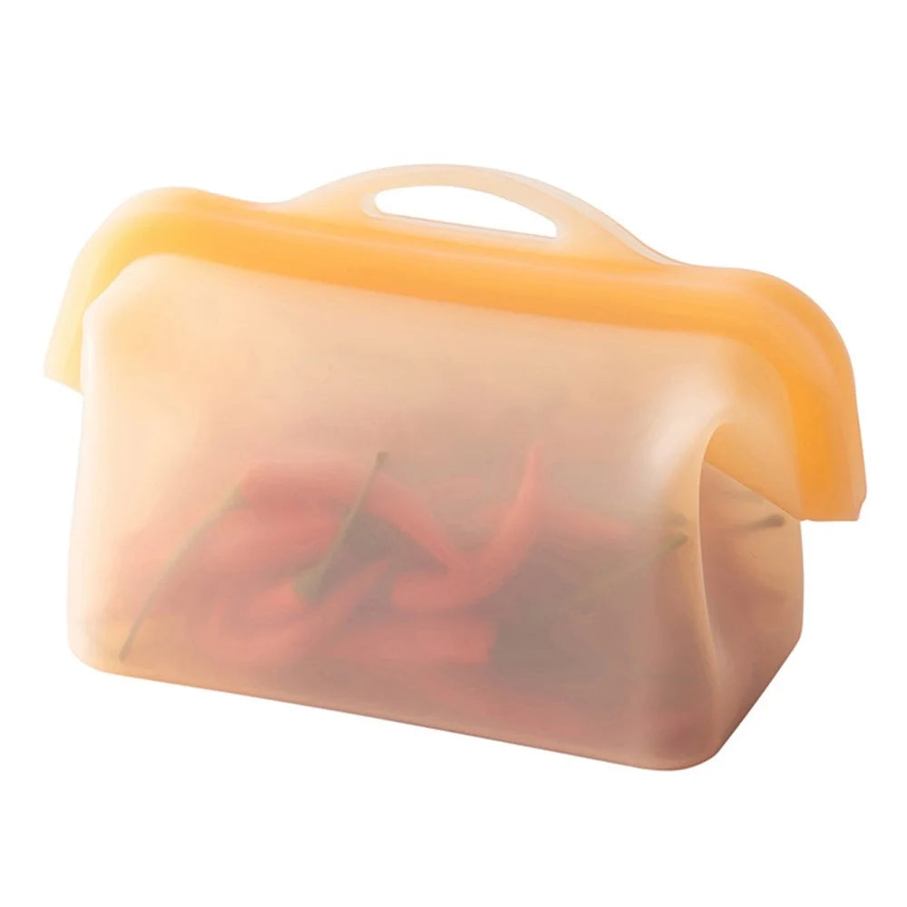 1000ml Silicone Food Storage Bags Wide Opening Reusable Pouch for Kitchen Travel (FDA Certified, BPA Free) - Transparent Orange - 1