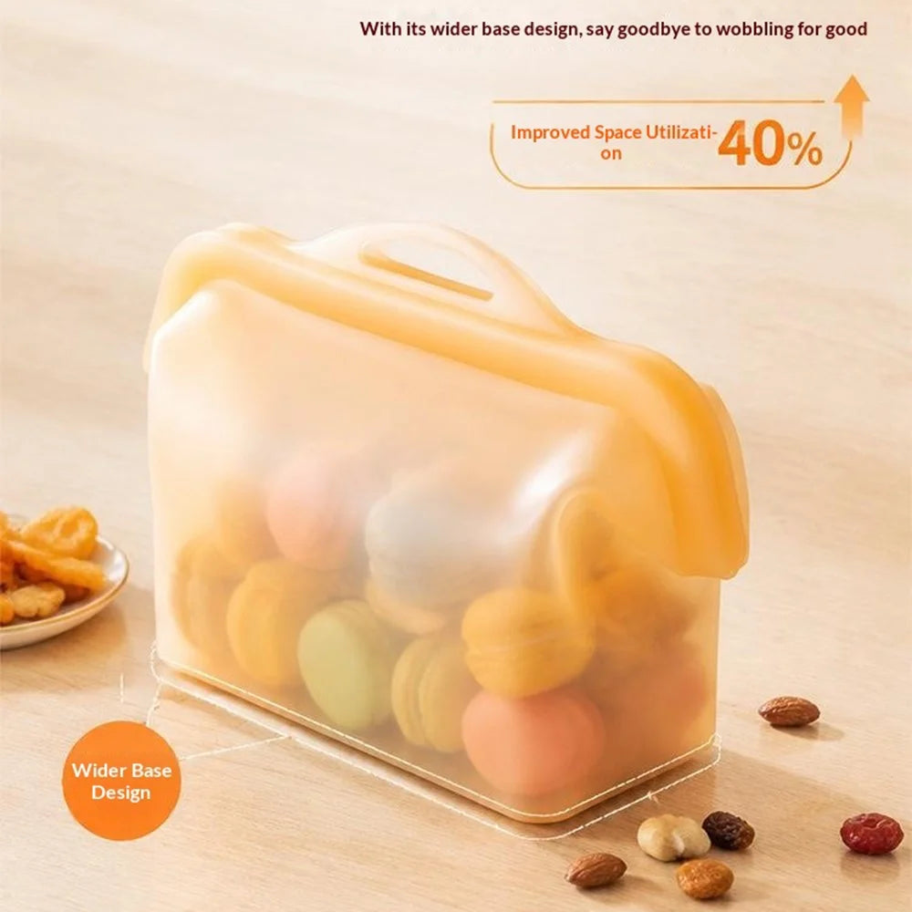 1000ml Silicone Food Storage Bags Wide Opening Reusable Pouch for Kitchen Travel (FDA Certified, BPA Free) - Transparent Orange - 2