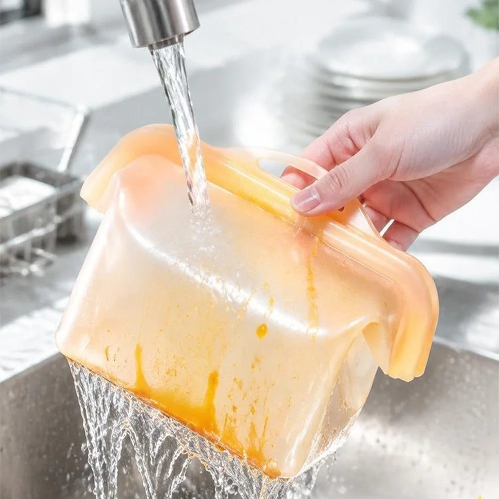 1000ml Silicone Food Storage Bags Wide Opening Reusable Pouch for Kitchen Travel (FDA Certified, BPA Free) - Transparent Orange - 5