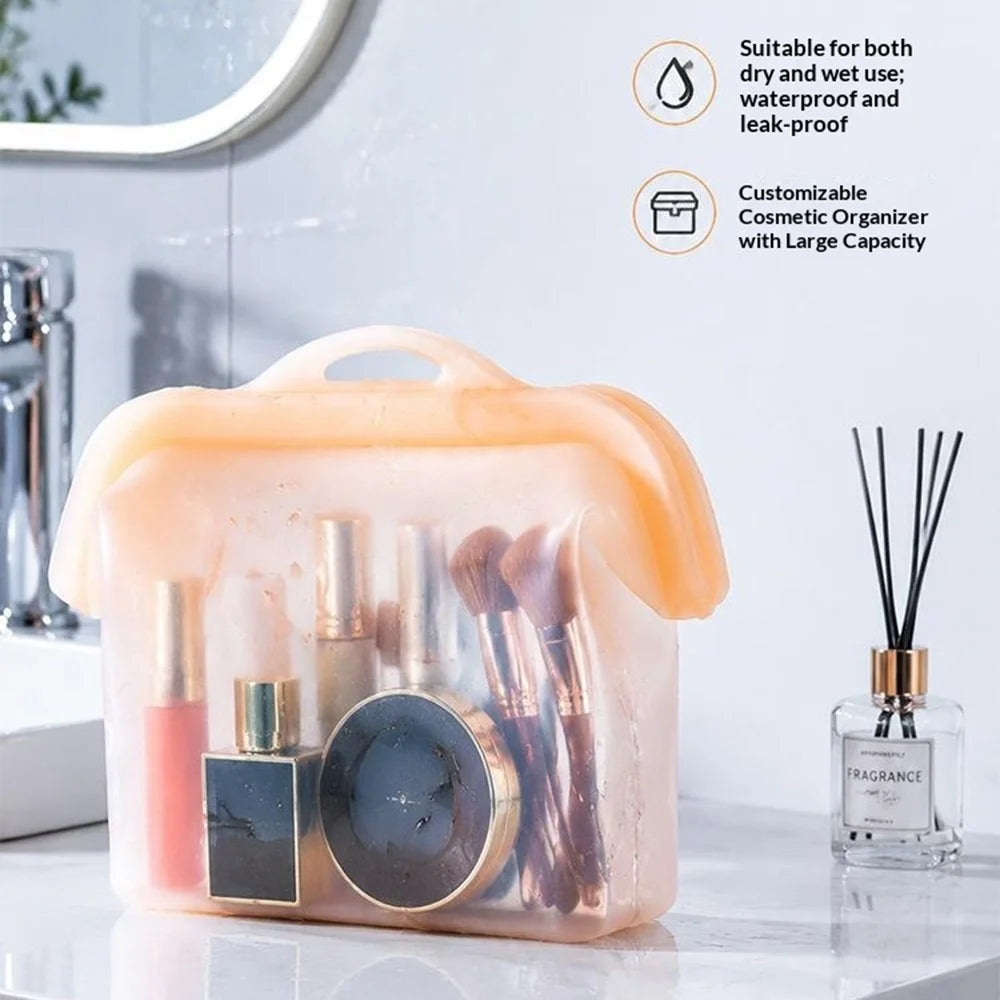 1000ml Silicone Food Storage Bags Wide Opening Reusable Pouch for Kitchen Travel (FDA Certified, BPA Free) - Transparent Orange - 6