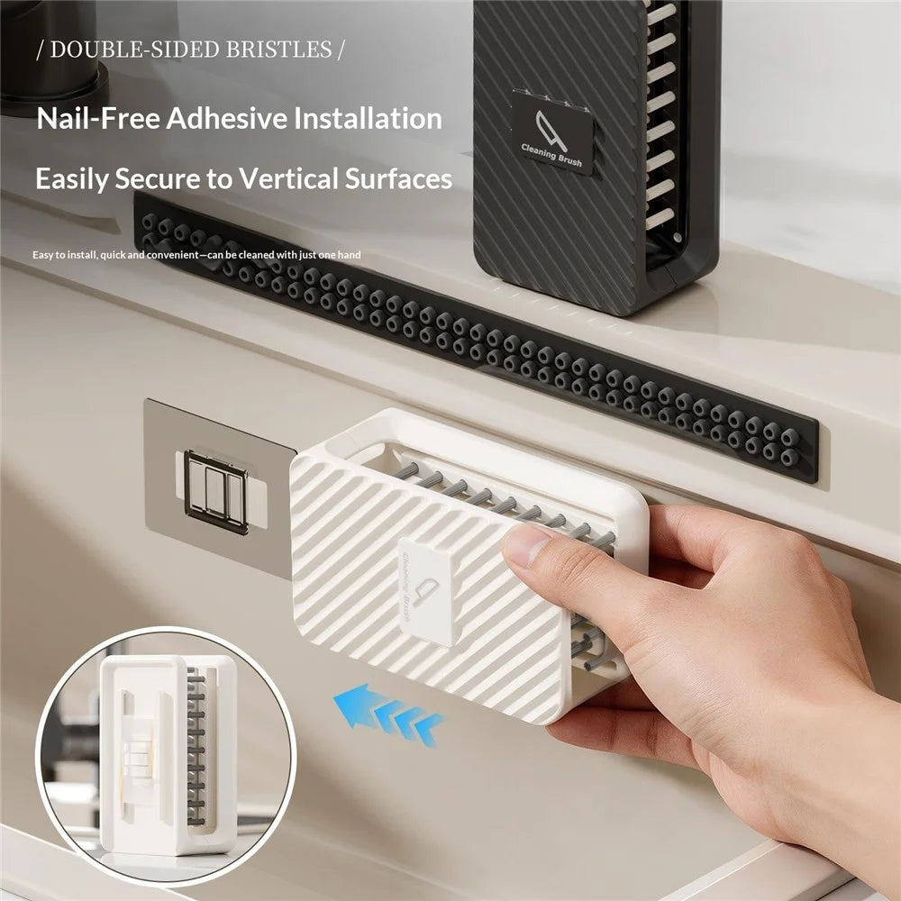 U-Shaped Double-Sided Knife Cleaning Brush Wall Mount Cleaning Brush for Kitchen - Beige - 6