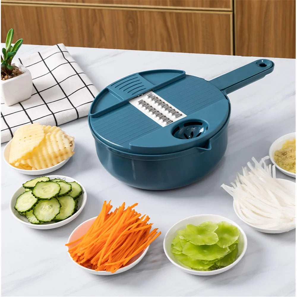 12-in-1 Multifunctional Vegetable Cutter Set Home Kitchen Julienne Shredder Potato Slicer (with FDA, BPA-Free) - Blue - 2