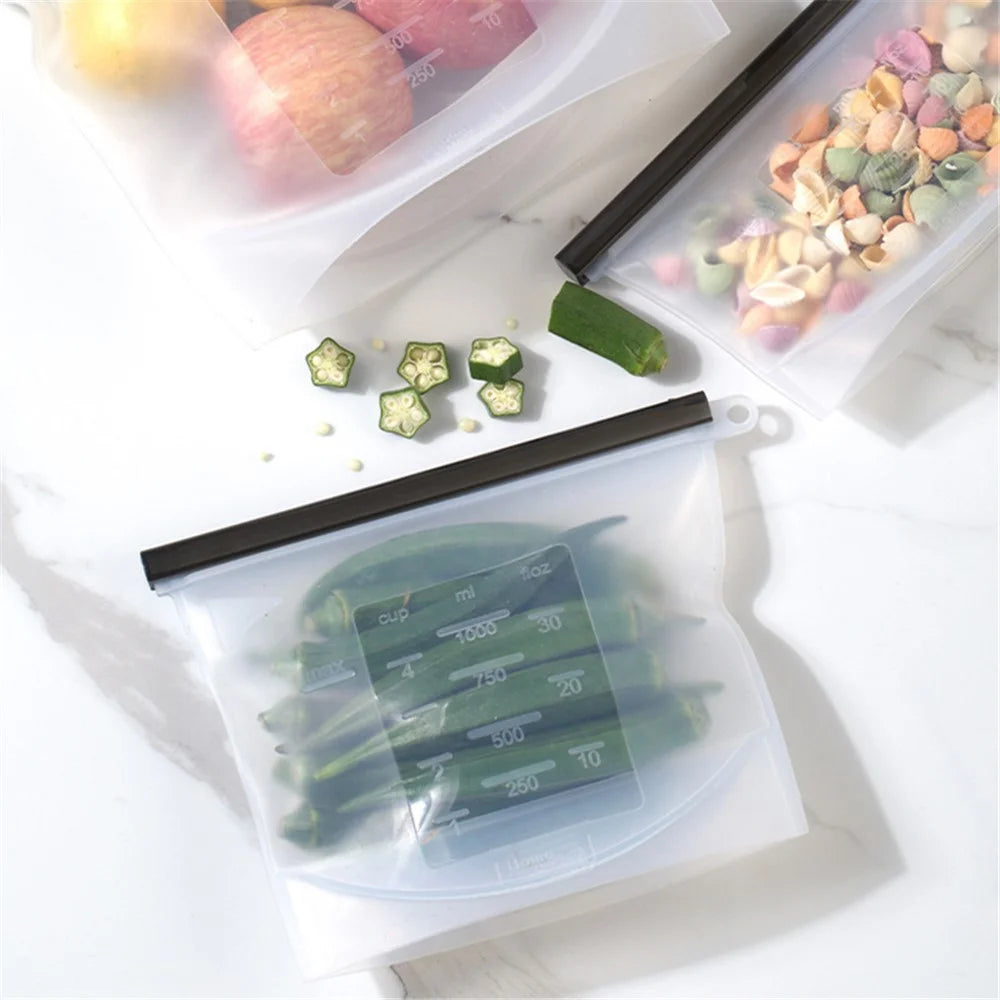 500ML Reusable Freezer Bag Food-Grade Silicone Meat Fruit Snack Storage Bag Picnic Sandwich Pouch (BPA-free, No FDA Certified), Size: S - 5