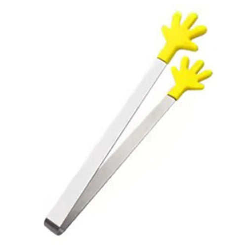 Cute Hand Shape Food Tong 430 Stainless Steel + Silicone Snack Dessert Cake Clip (No FDA Certificate, BPA Free) - Yellow - 1