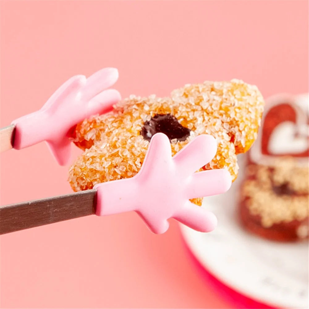 Cute Hand Shape Food Tong 430 Stainless Steel + Silicone Snack Dessert Cake Clip (No FDA Certificate, BPA Free) - Yellow - 2