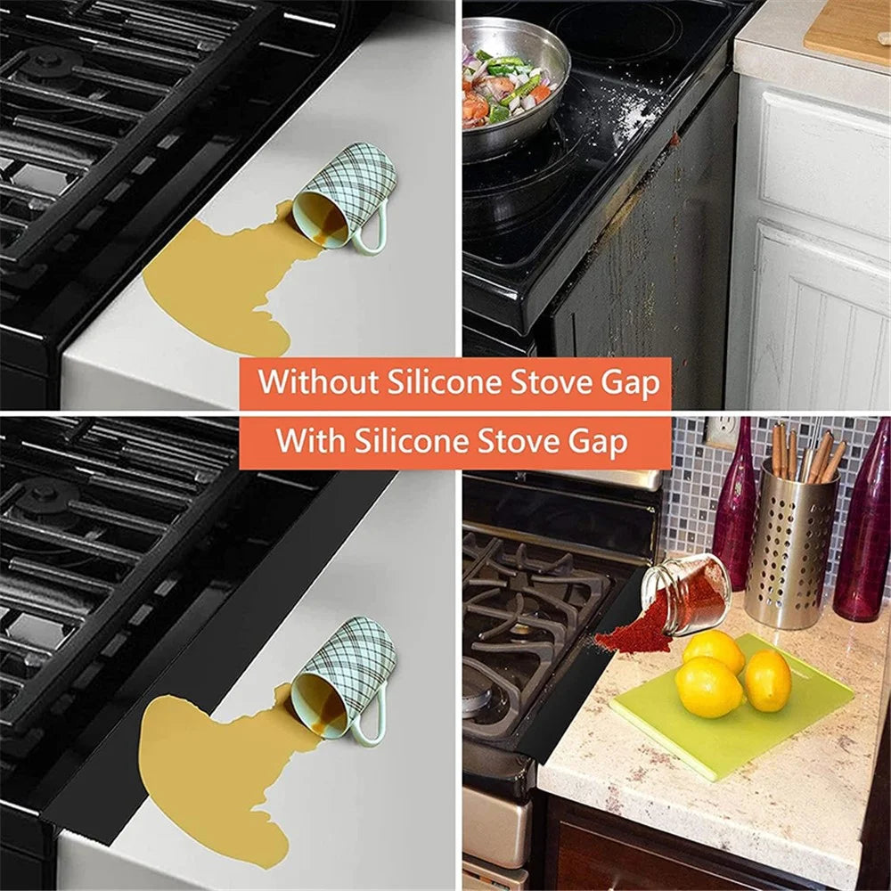 1Pc 21-inch Stove Gap Cover Anti-stain Cooker Gap Filler Fiberglass Cloth Kitchen Stovetop Protector - Black - 4