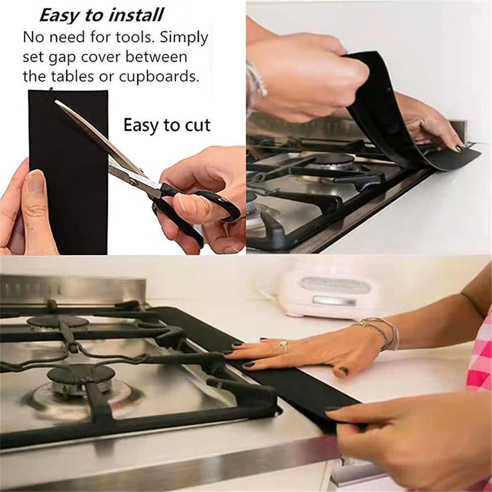 1Pc 21-inch Stove Gap Cover Anti-stain Cooker Gap Filler Fiberglass Cloth Kitchen Stovetop Protector - Black - 6