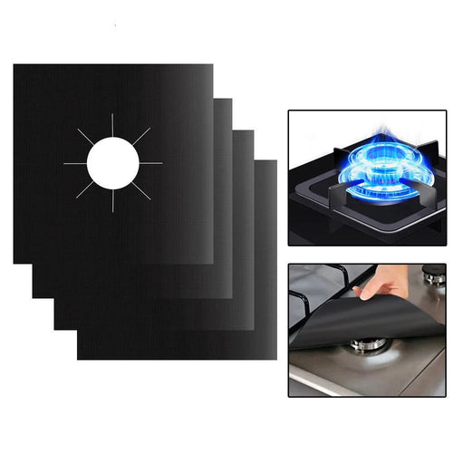 4PCS Non-Stick Gas Range Protectors Mats Fiberglass Cloth Oil-proof Covers Stove Burner Gas Stove Burner Liners - Black - 1