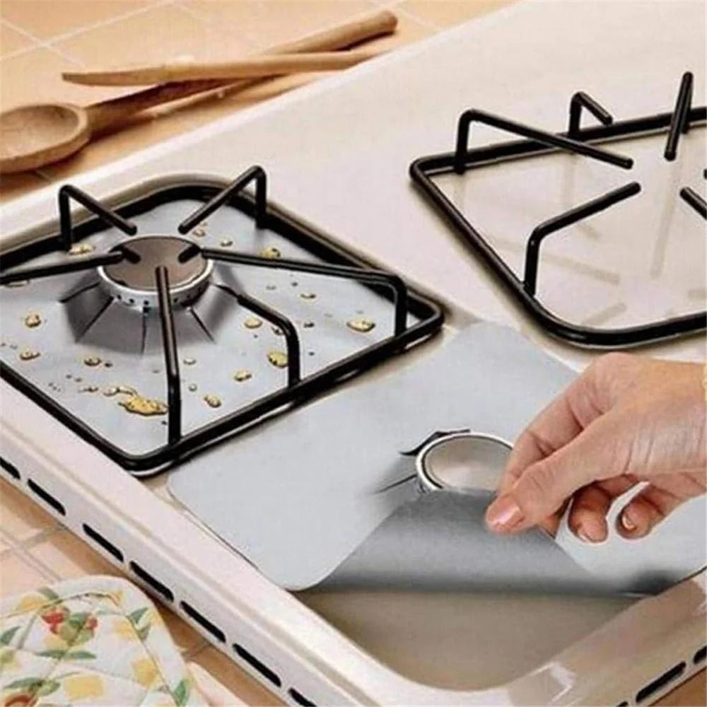 4PCS Non-Stick Gas Range Protectors Mats Fiberglass Cloth Oil-proof Covers Stove Burner Gas Stove Burner Liners - Black - 4