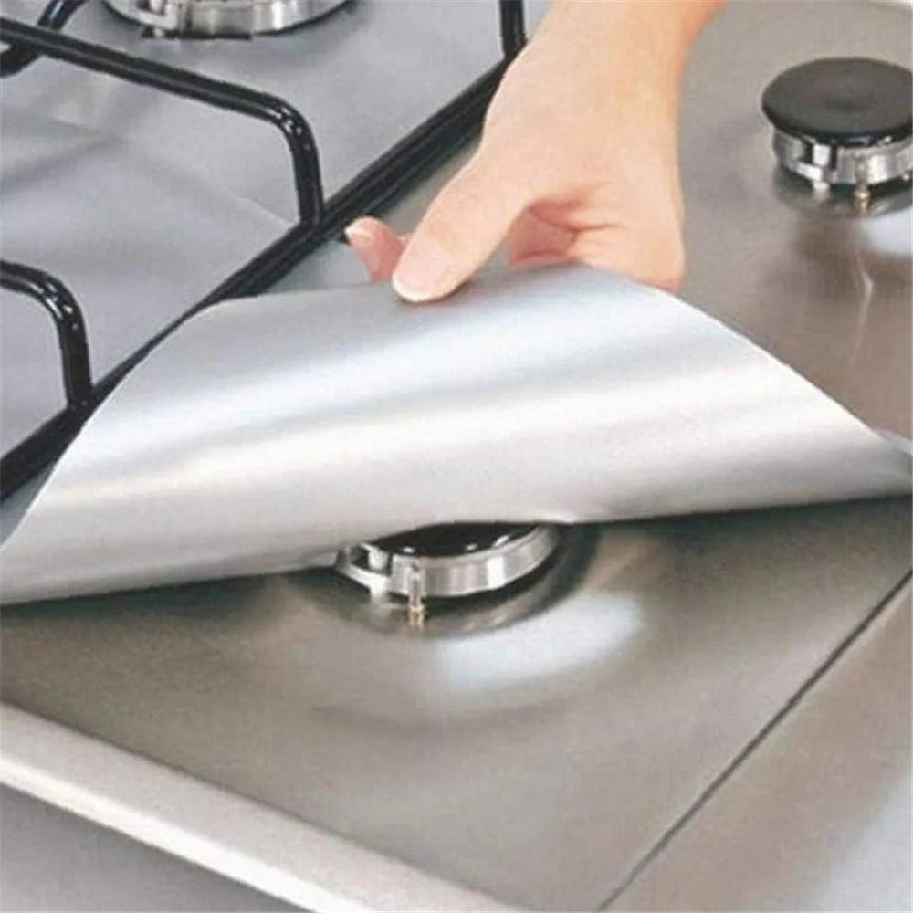 4PCS Non-Stick Gas Range Protectors Mats Fiberglass Cloth Oil-proof Covers Stove Burner Gas Stove Burner Liners - Black - 5