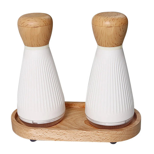 2Pcs ABS+PS+Wood Pepper Grinder Kitchen Sea Salt Pepper Manual Grinder with 1 Base (BPA-Free, No FDA Certification) - Ordinary Type - 1